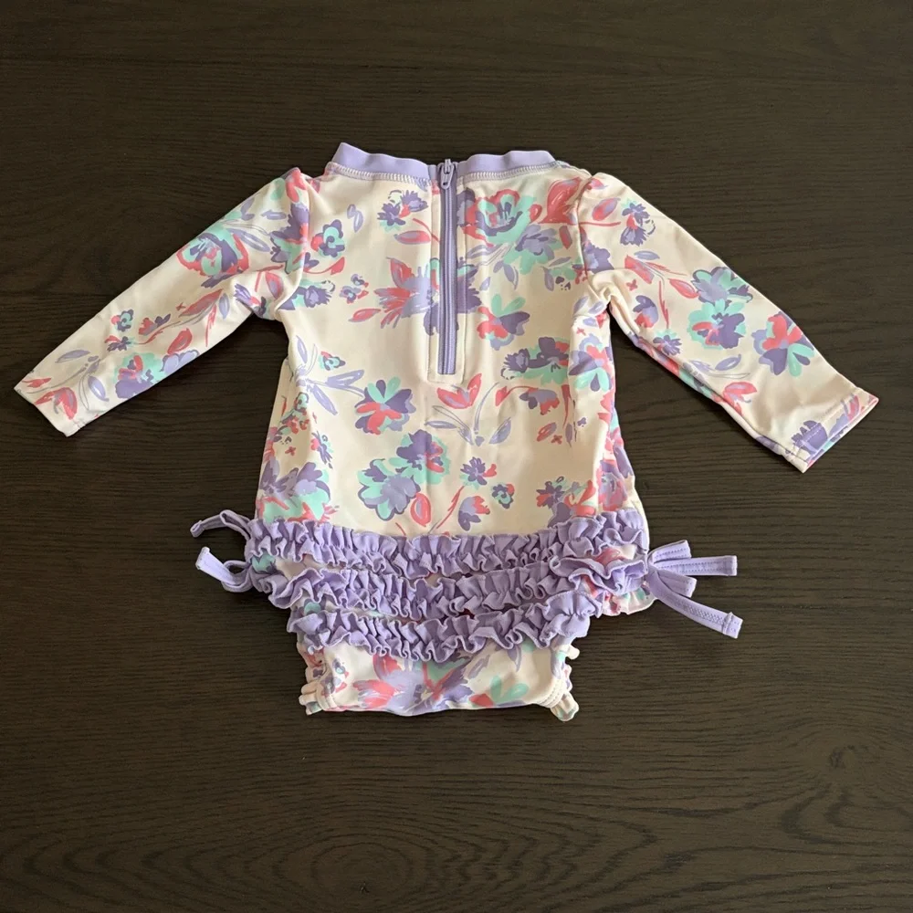 RuffleButts Long Sleeve Princess Meadow One Piece Rash Guard NWOT
